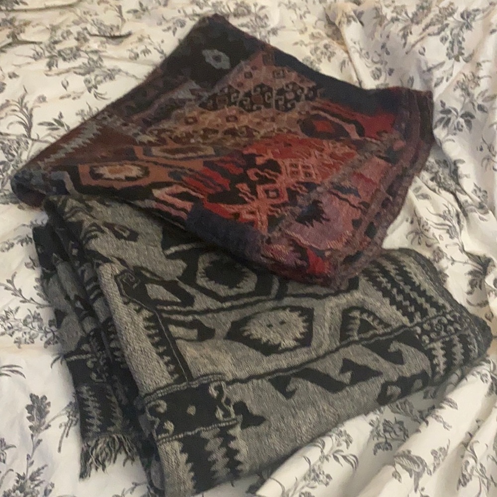 Aritzia/Wilfard scarves black white mosaic and Aztec multicoloured